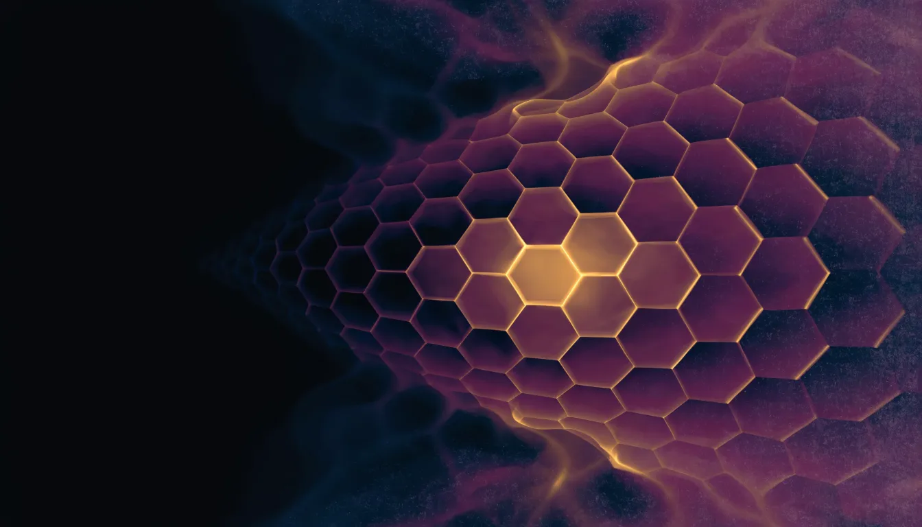 A deep plum and brass hexagonal lattice of light
