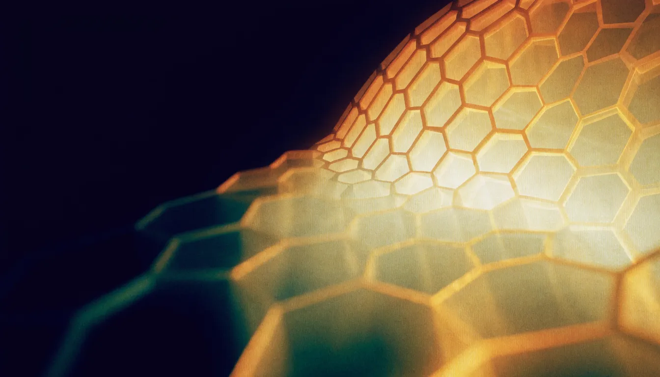 A warm amber hexagonal lattice of light radiating outward